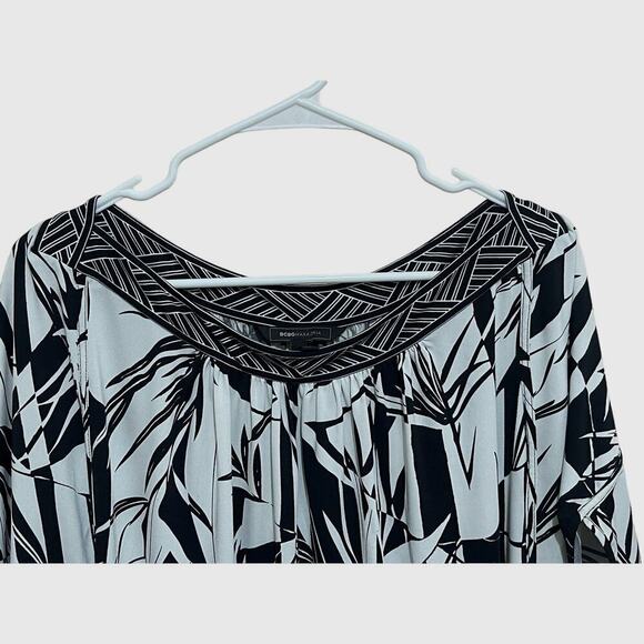 BCBG MAXAZRIA MAE SHEATH ABOVE KNEE DRESS TROPICAL BLACK WHITE ELEGANT COCKTAIL - Picture 3 of 8